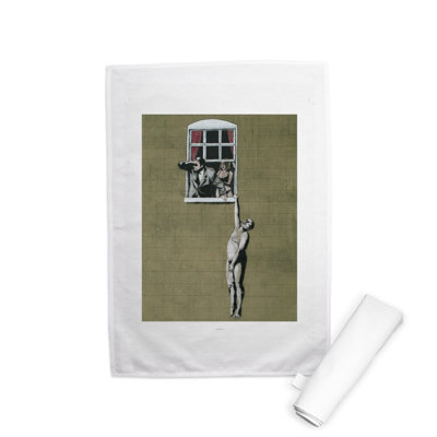 Man Hanging Out of Window Tea Towel
