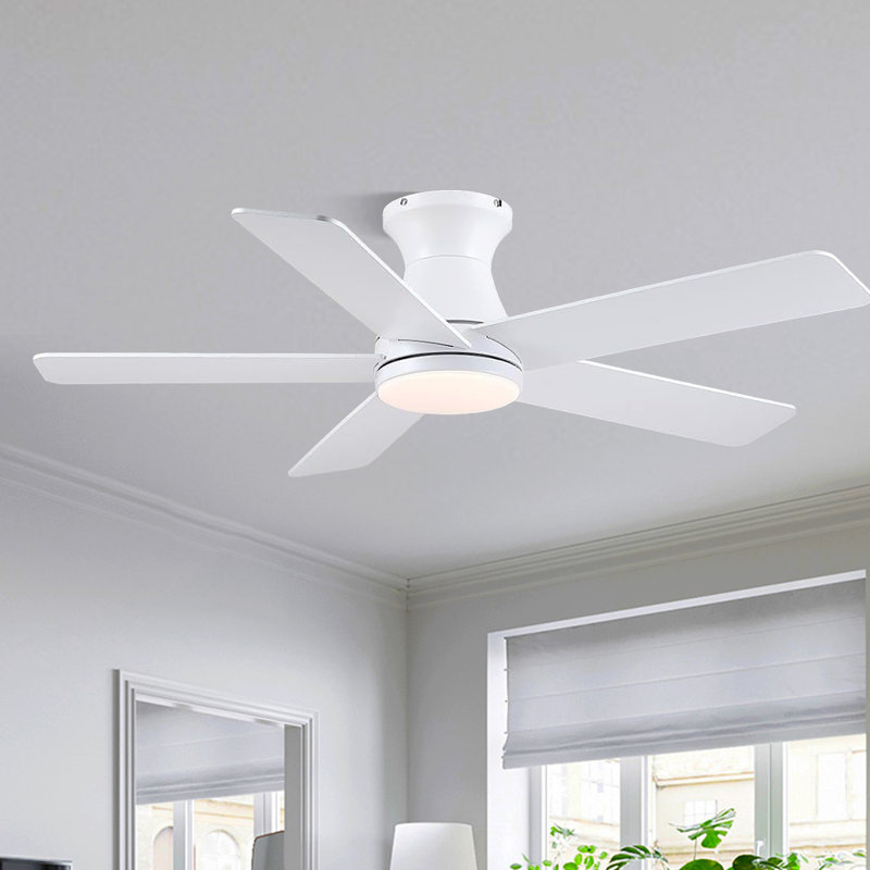 46" 5-blade White Flush Mount Ceiling Fans With Lights And Remote/App, White