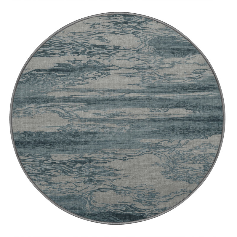 Machine Washable Abstract Gray Area Rug, Round 5'