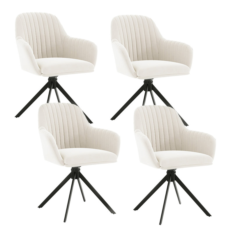 Velvet Upholstered Side Chair, White, 4, White