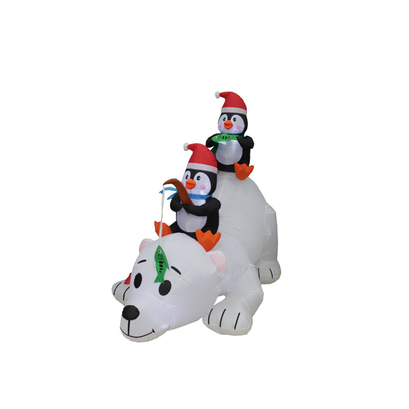 6 Ft Lighted Inflatable Polar Bear with Penguins Christmas Decoration
