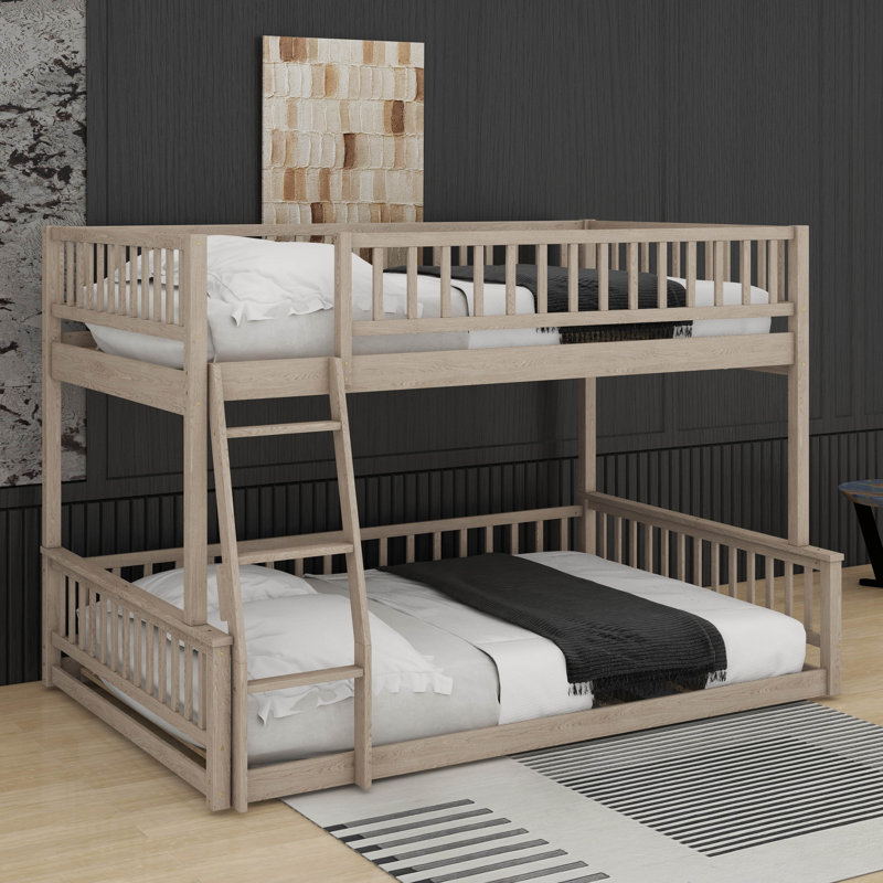 Full XL Over Queen Bunk Bed With Guardrails And Ladder, Walnut