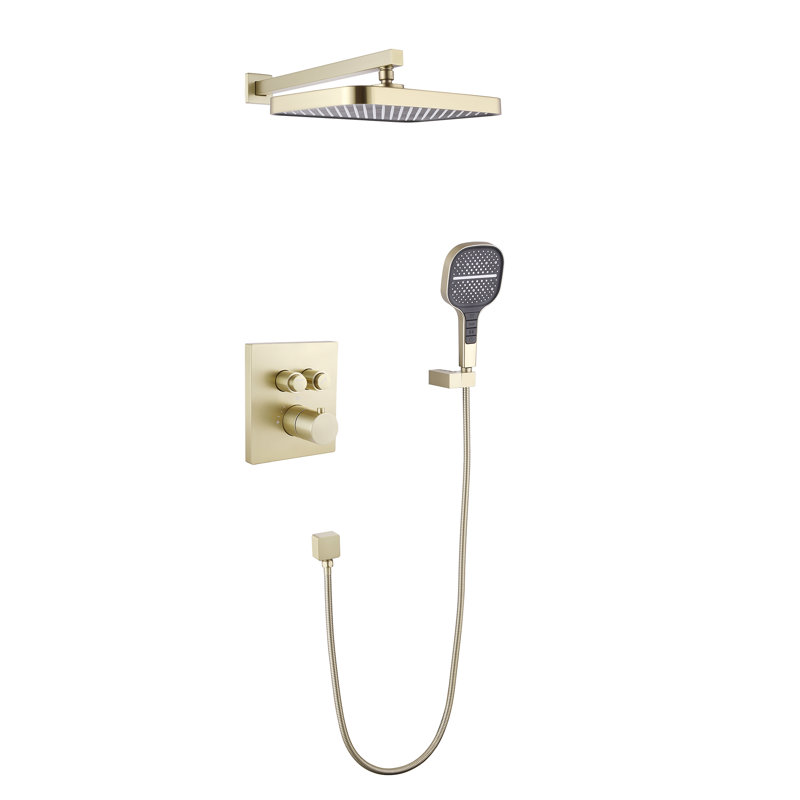 13.78*8.66" Bathroom Luxury Rain Mixer Shower Combo Set Including Two Settings Rain Shower Head and Three Settings Handheld Spray with Rough-in Valve