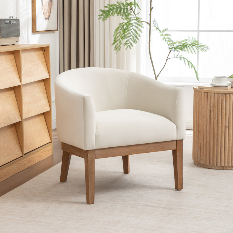 Fauteuil avec pieds en bois massif, Beige
