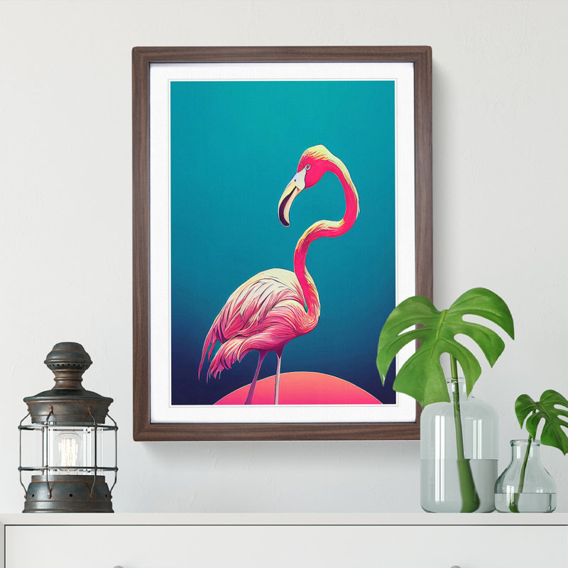 Debonair Flamingo - Single Picture Frame Print, 46cm H x 34cm W x 2cm D, Walnut