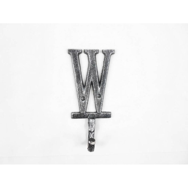 Crochet mural alphabet en fonte lettre w, Argent