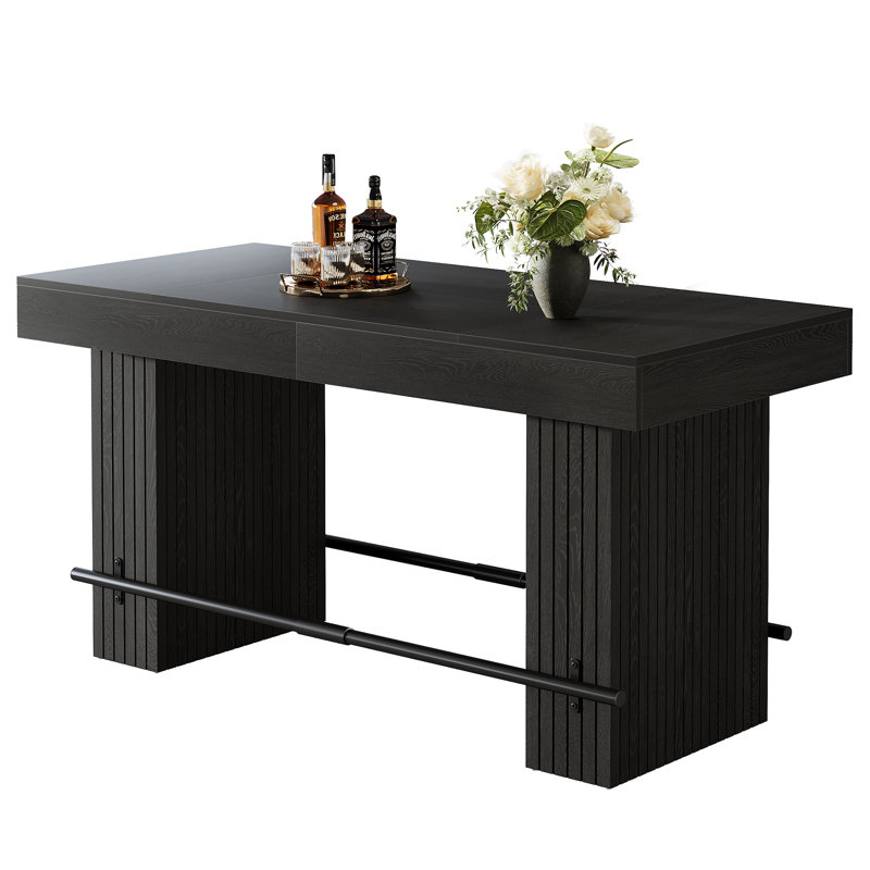 Industrial Rectangular Counter Height Pub Dining Bar Table 63-Inch Home Office Unit with Metal Footrest for Kitchen Bistro