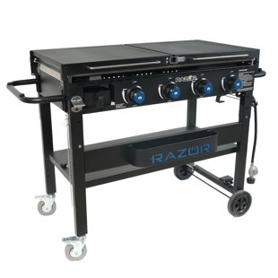 Razor 4 Burner Griddle Grill With Foldable Shelves With Included Condiment Tray And Wind Guards