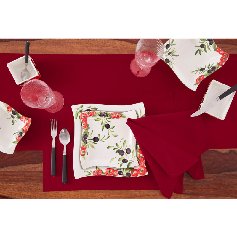 Dru Cotton Linen Dinner Napkins, Red