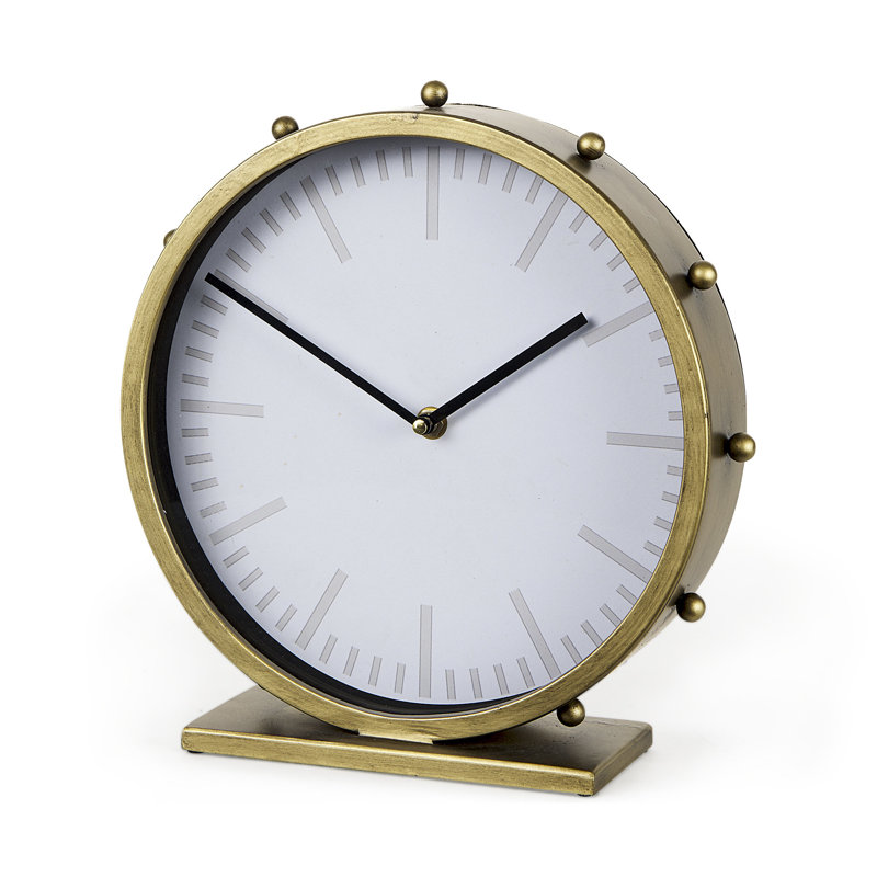 Horloge de table ronde en métal avec clous Waylon, Or