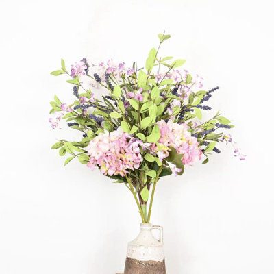 24" Artificial Spring Summer Hydrangea Wildflower Berry Floral Arrangement For Vase Filler, Farmhouse Greenery Foliage Branch Long Stem Floral Bulk Bouquet For Wedding Party Home Office Table Centerpiece Shelf Decorations