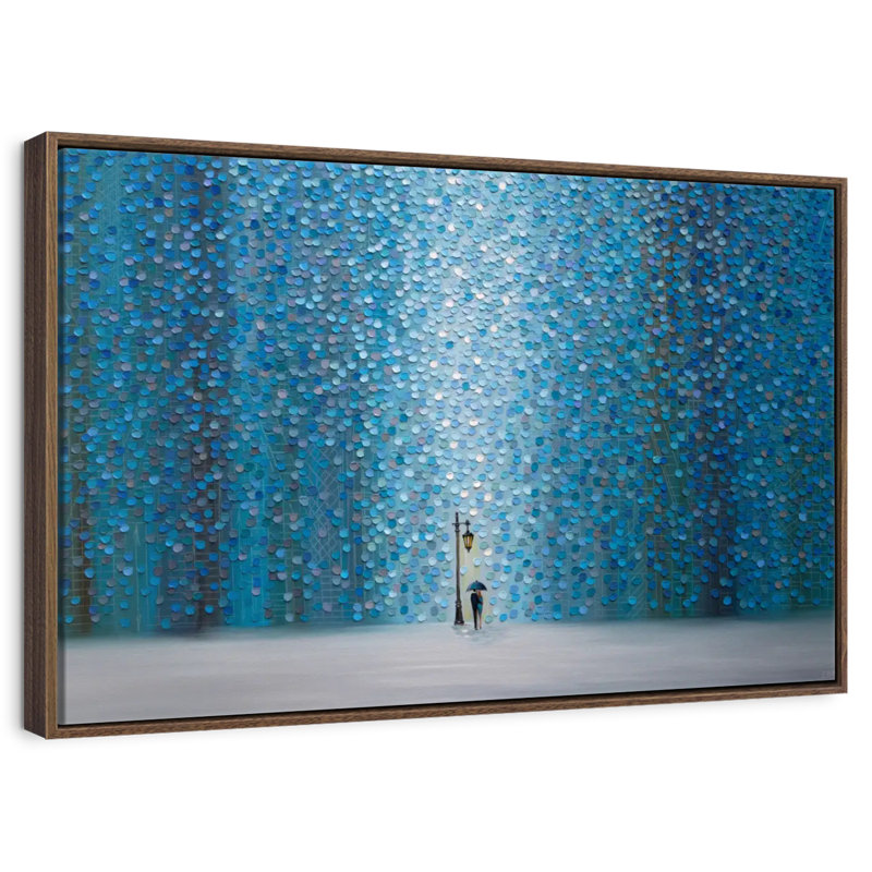 Pluie nocturne, 25 po x 17 po, Cadre flottant noyer