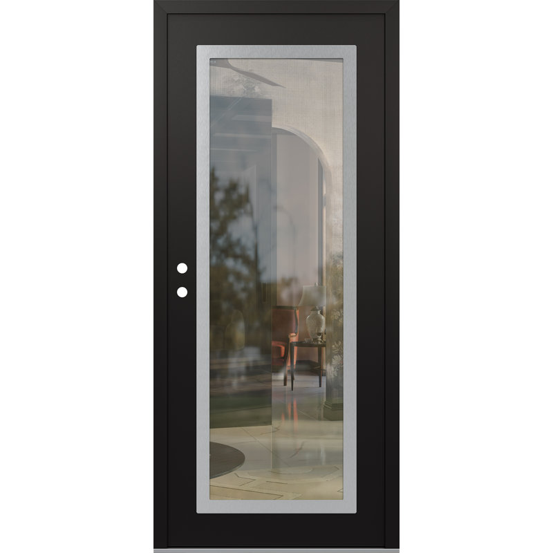 Porte d'entrée pré-suspendue Panel1 panneau acier noir / noir, Oui, Clair