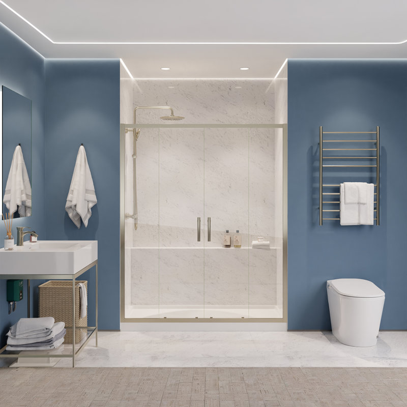60'' - W x 70'' H Double Added Door Framed Shower Door with, Nickel