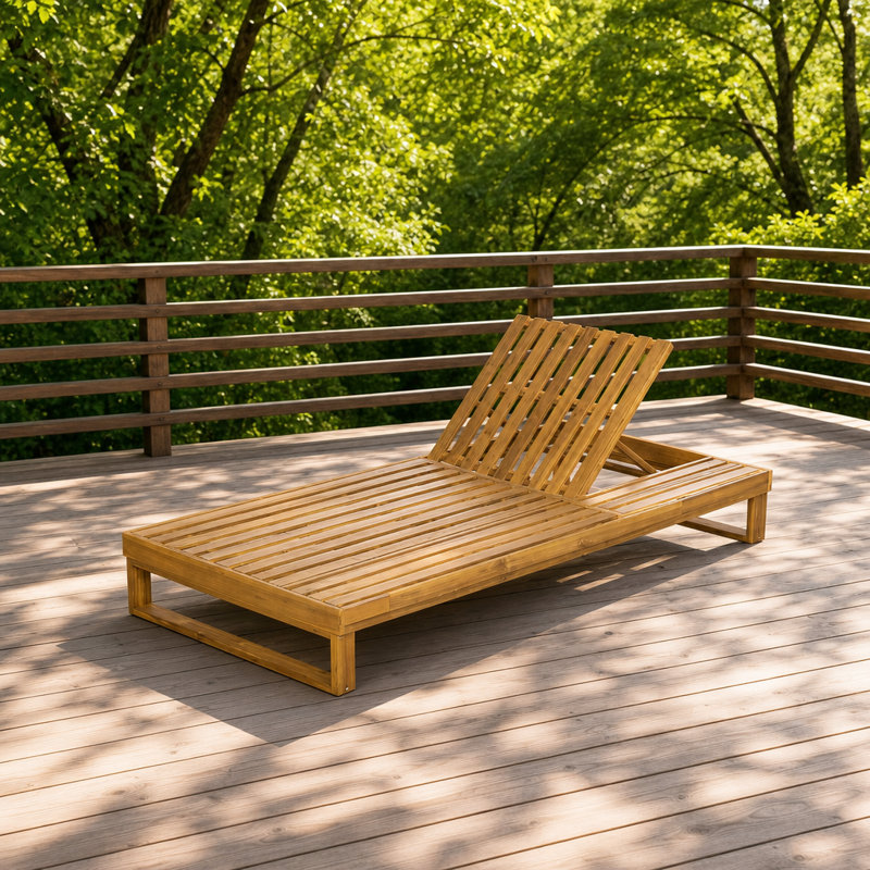 Chaise longue d'extérieur réglable à 4 positions avec fabrication durable résistante aux intempéries, capacité de poids élevée de 600 lb, conception à lattes ergonomique, structure en bois franc massif, surface latérale intégrée