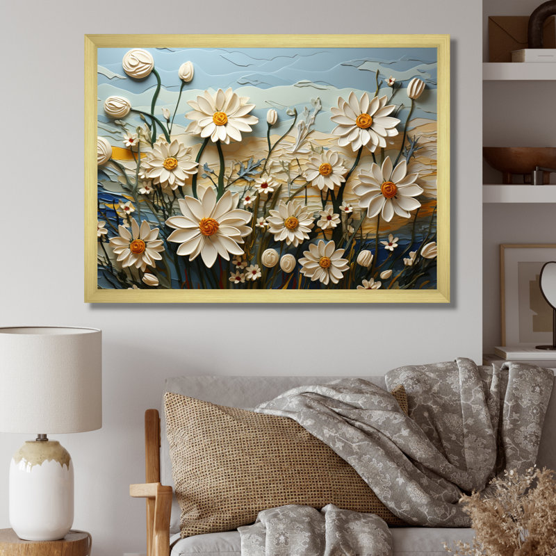Daisies Daisy Delight II - Daisies, reproduction d'art encadrée, H 12 po x l 20 po x P 1 po, Cadre doré simple