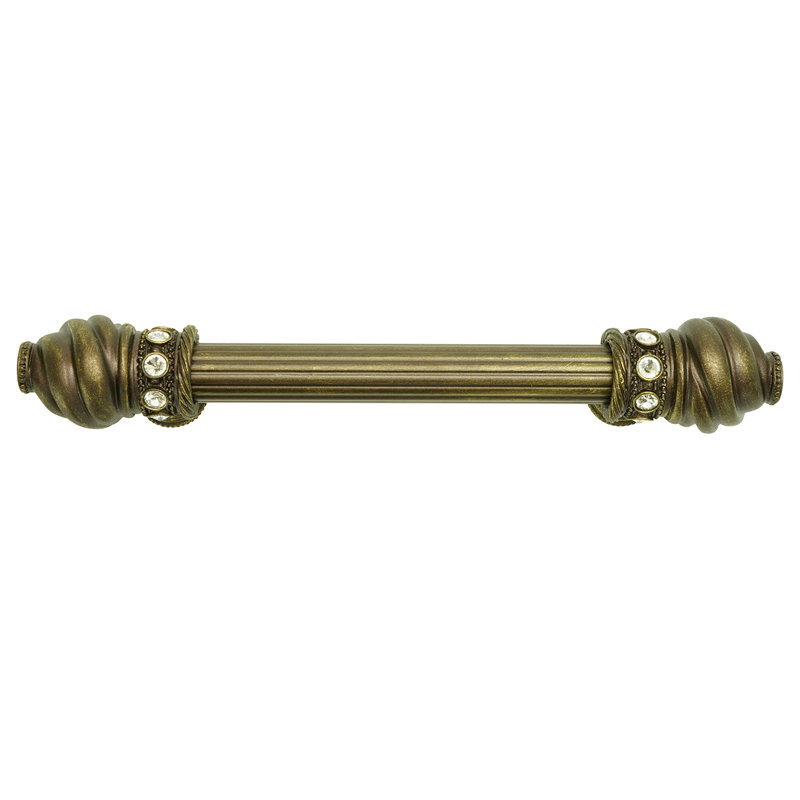 Cache cache une longue poignée de centre à centre de 8 pouces avec une barre de roseau de 5/8 po et 16 cristaux rivoli Swarovski au fini laiton antique