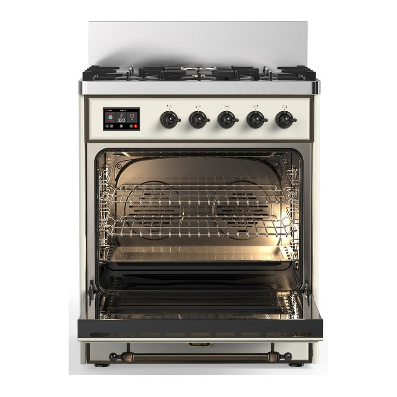 Majestic III Series 30 Inch Dual Fuel Range with 5 Sealed Burners in White (Liquid Propane, Burnished Trim), Antique White