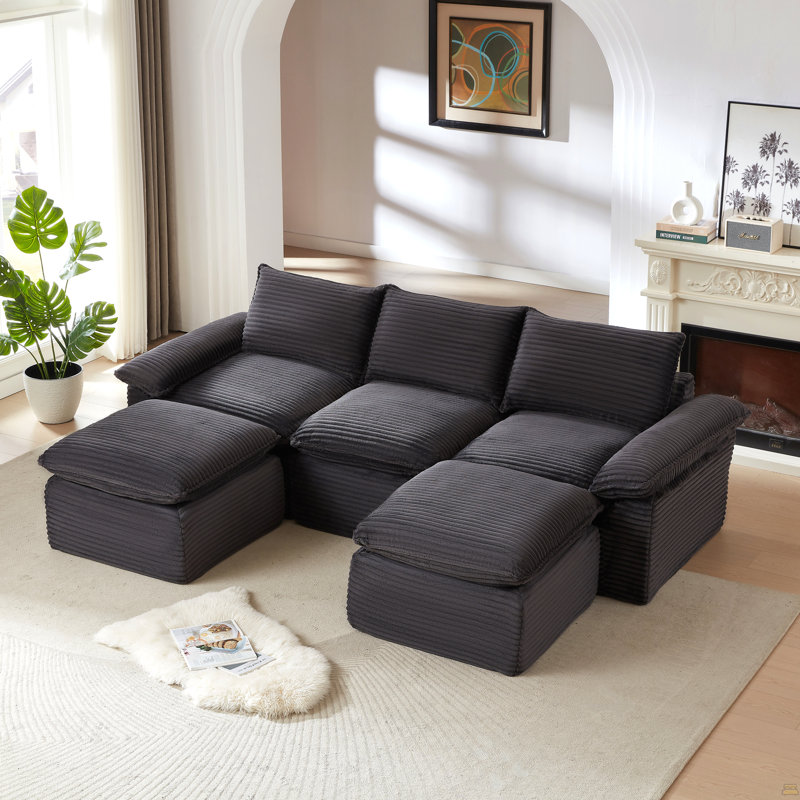 Corduroy Cloud Sofa, Dark Gray Corduroy, 35.43" H x 111.03" W x 70.07" D