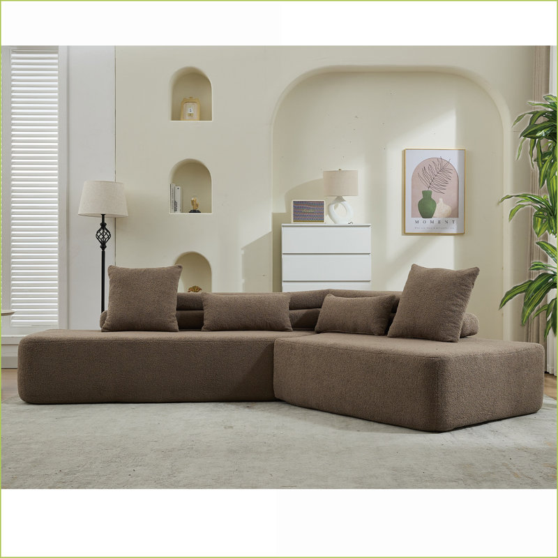 Canapé modulaire modulaire à 4 places de 128 pouces beige minimaliste Boucle | Pas d'assemblage | Beige, rembourré, Beige