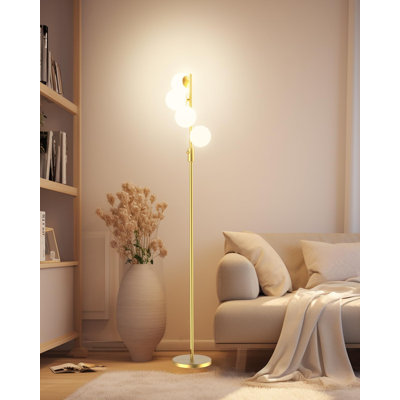 Lampe sur pied dorée de style médiéval moderne à quatre pieds, à intensité variable, équipée d'une ampoule blanc chaud 3000K. Grande lampe sur pied d'ambiance, idéale pour le salon, la chambre à coucher, le bureau personnel, le canapé à côté et la décoration d'angle.