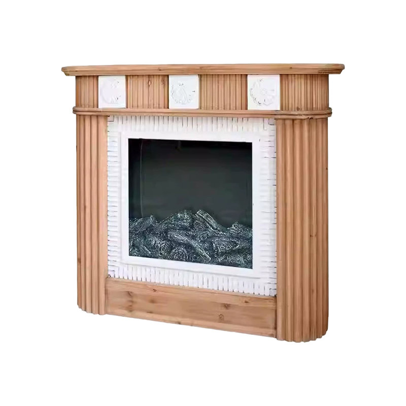 Burlywood + White Solid Wood Freestanding Fireplace