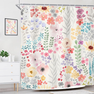 Extra Long Shower Curtain For Bathroom Decor 72Wx84h Boho Wildflower Watercolor Plant Leaves Botanical Colorful Floral Art Printed Fabric Polyester Waterproof 12 Pack Plastic Hooks