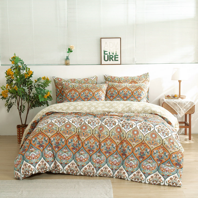 Bohemian Floral Medallion Duvet Cover Set – Reversible Patterned Bedding with Soft Cotton Blend
