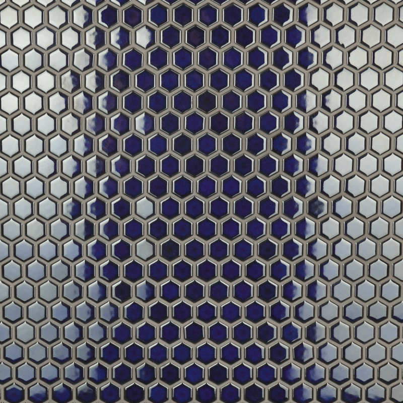 Tribeca 1" Hex Glossy 10-1/4 " x 11-7/8 " Porcelain Mosaic Floor and Wall Tile, Cobalt