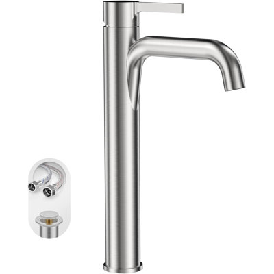 Robinet de lavabo vasque de salle de bain à 1 trou de hauteur, robinet de salle de bain haut à poignée simple à un trou, avec bonde escamotable et conduite d'alimentation en eau
