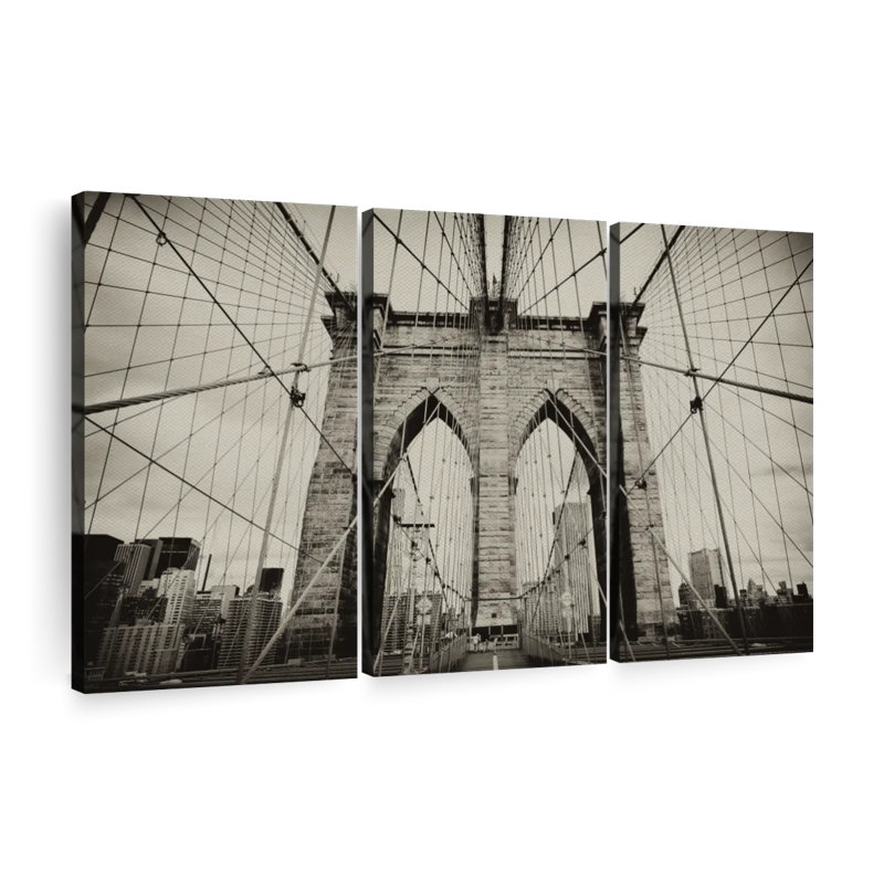 Pont de Brooklyn monochrome 3 pièces, H 42 po x l 65 po x P 1,25 po