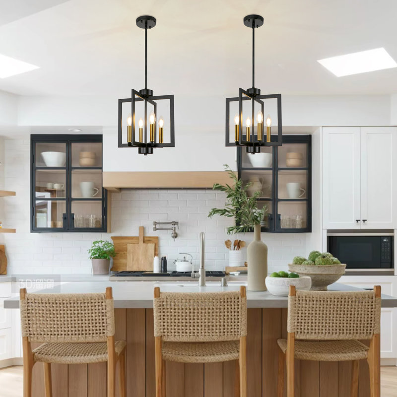 Gabut 4-Light Lantern Square / Rectangle Farmhouse Chandelier, Gold