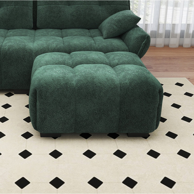 Chenille Ottoman For Living Room – Perfect Footrest, Spare Seat & Decorative Accent, Green