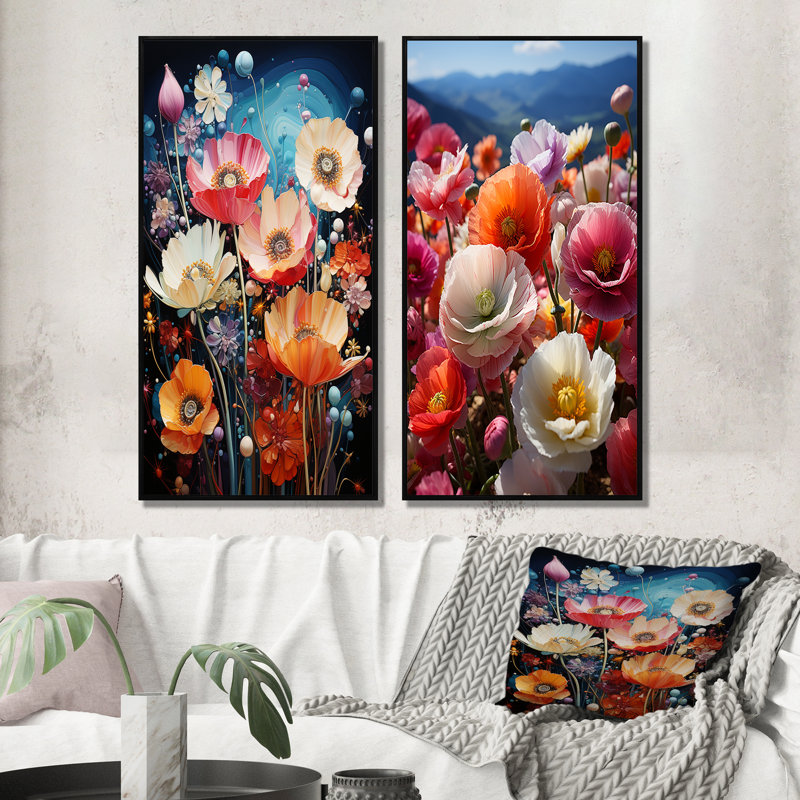«Wildflowers Enchanted Blossoms», 2 pièces sur toile, Cadre noir, H 20 po x l 24 po
