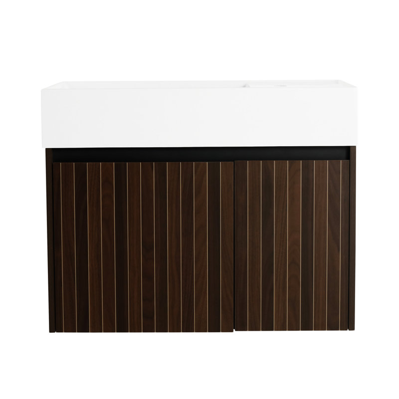 Armoire de salle de bain avec lavabo en céramique, porte, armoire de rangement pour salle de bain, Rayures brunes