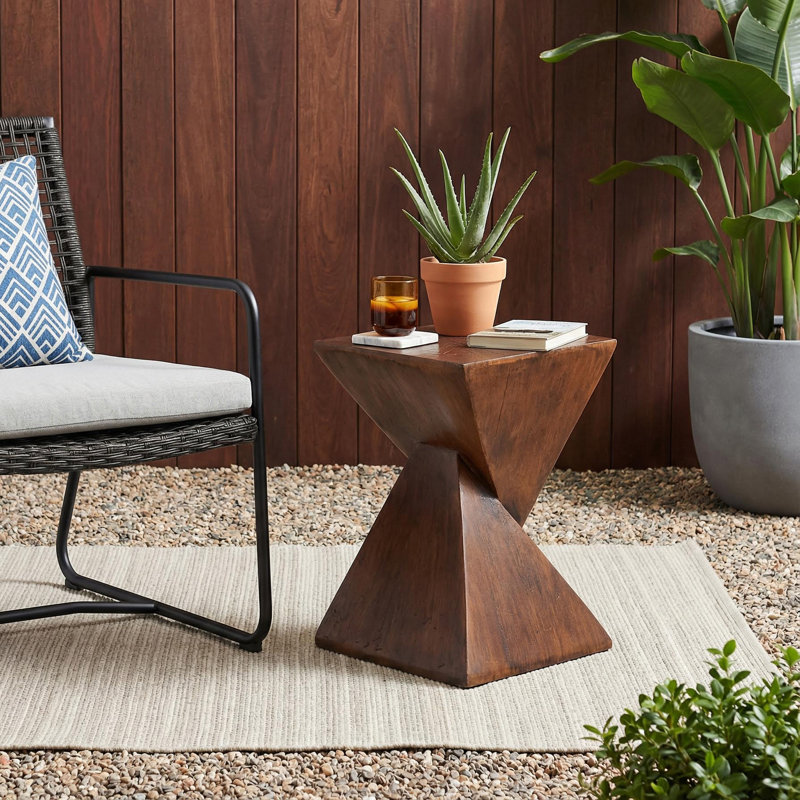 Modern Art Deco Hourglass Side Table - Weather-Resistant Indoor Outdoor End Table For Patio Office Bedroom, Dark Brown