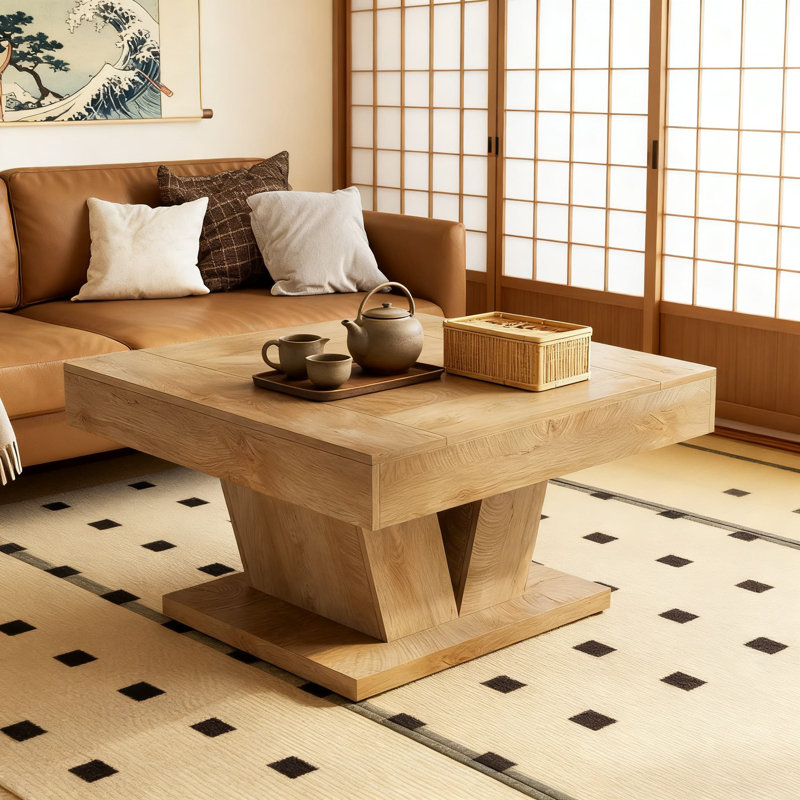 Table basse carrée en bois avec rangement à deux niveaux, conception rustique moderne pour le salon, pieds de nivellement réglables pour plus de stabilité