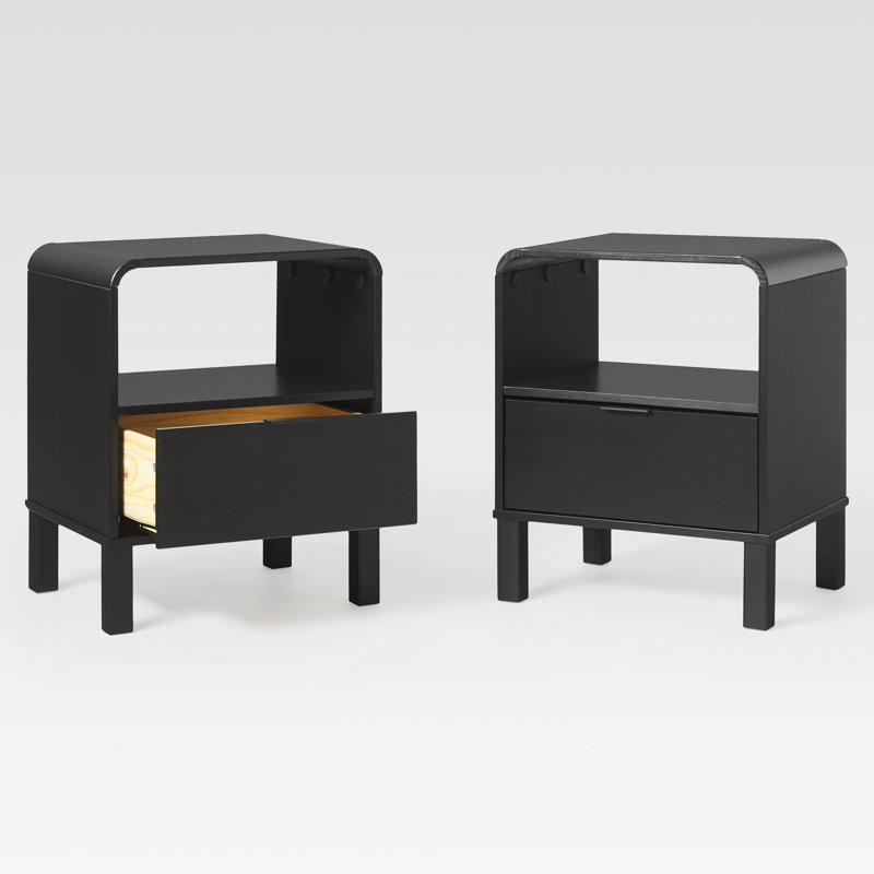 Burrton 1-Drawer Solid Wood Nightstands, Black