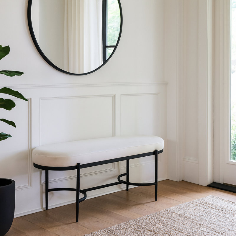 Luxurious Velvet Bench with Metal Base Frame – Upholstered Bench  for Bedroom Décor, Living Room Décor, and Dining Room Seating – Style and Comfort Multi-Purpose Accent Furniture – 47.5", Ivory