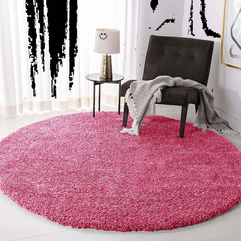 Solid Colour Shag Area Rug, Round 120 cm