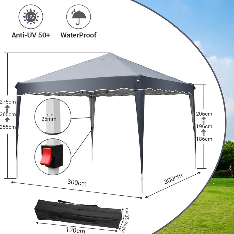 3mx3m Garden Gazebo, Waterproof Pop Up Gazebo With 4 Sides, Event Shelters With Mesh Windows And Roller Bag, 8 Stakes, 4 Ropes, 4 Sandbags For Party, Camping - Grey…