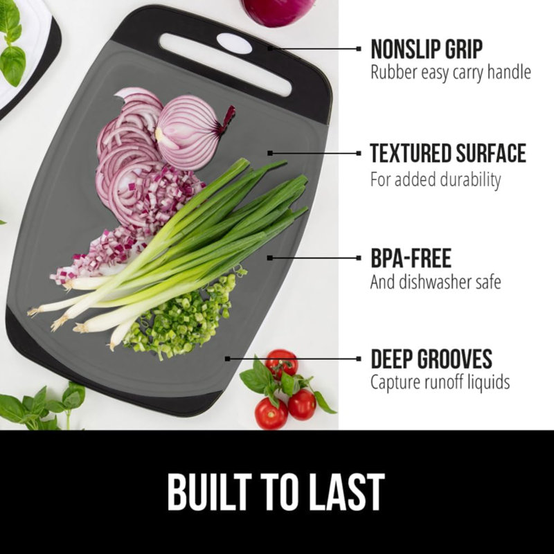 Ensemble de 3 planches à découper réversibles sans BPA pour la cuisine, non poreuses, conçues pour les États-Unis., Noir/gris