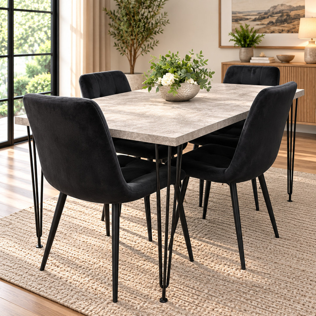 Kosy Koala Grey/Black Dining Table With Hairpin Legs & 4 Velvet Chairs Set For Kitchen & Dining Room - Image 6