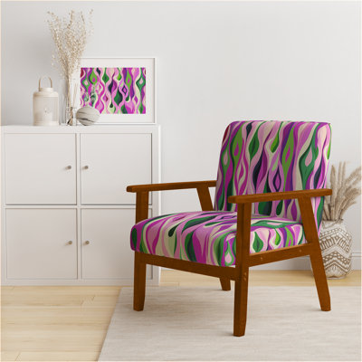 Retro Abstract Drops XI - Velvet Upholstered Midcentury Arm Chair, Midcentury Accent Chair