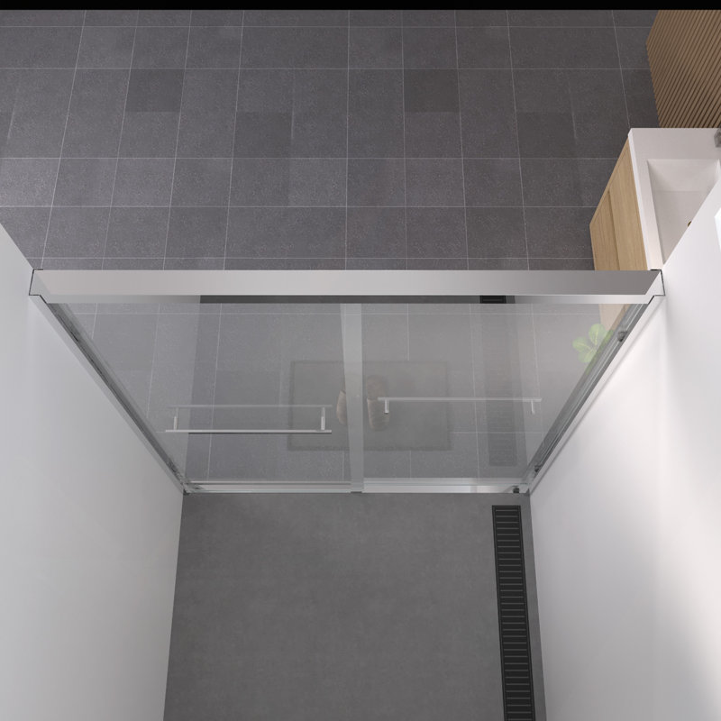 Aluminum Frame Double Sliding Shower Door,Bathroom Sliding Door With Premium 1/4" (6Mm) Clear Tempered Glass Hardware Sliding Glass Shower Enclosure