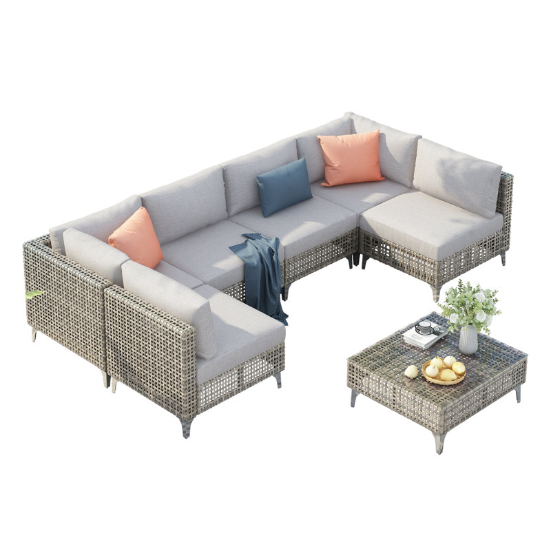 7 Piece Rattan Sectional Seating Group With Cushions