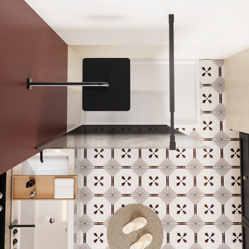 34 In W X 72 H Fixed Shower Door, Black Gradient Tempered Glass, Stainless Steel Rod, Simple Structure, Easy Installation, Stain - , Left Right Sliding Options 31.5" 72" Walk Design, 1/4 Inch Thick