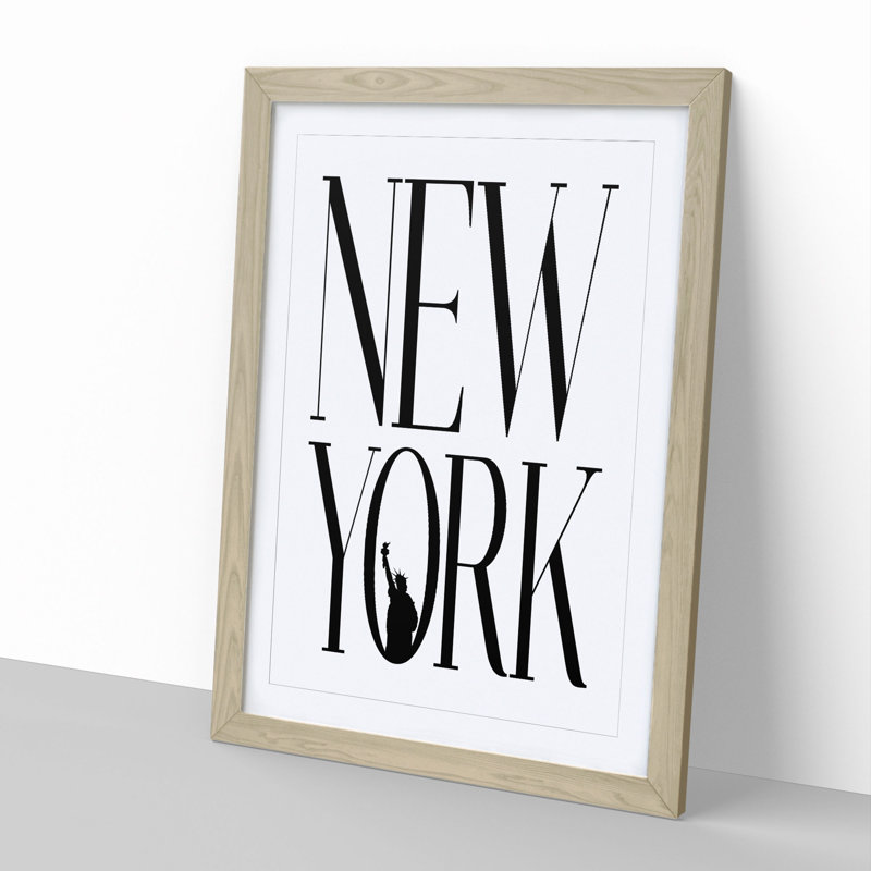 New York - Picture Frame Typography, 48cm H x 36cm W x 2cm D, Oak Framed
