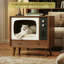 Mobilier de maison de chat en noyer rétro, salon de chat en bois en forme de télé avec tiroirs pour le salon