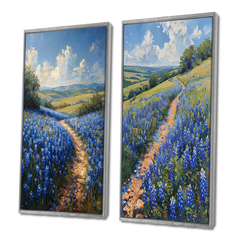 «Blue Bonnets Summer Blue», ensemble de 2 pièces bleues «Blue Bonnets Fields I», H 32 po x l 32 po, Argent argent